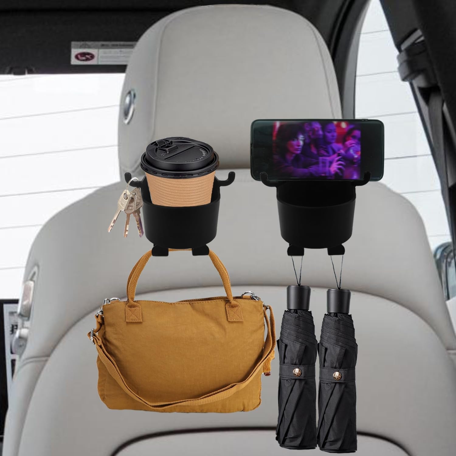 8548 Car Headrest Backseat Organizer, 3 in 1 Automotive Cell Phone Drink cupholder Adapter with Headrest Hooks for Kids and Adults, Multifunctional Storage for Car Travel Accessories 8548 Car Headrest Backseat Organizer, 3 in 1 Automotive Cell Phone Drink cupholder Adapter with Headrest Hooks for Kids and Adults, Multifunctional Storage for Car Travel Accessories